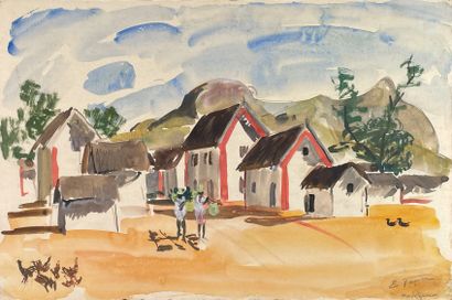 null Elisabeth FAURE (1906-1964)
Village of Madagascar.
Watercolor signed and located...