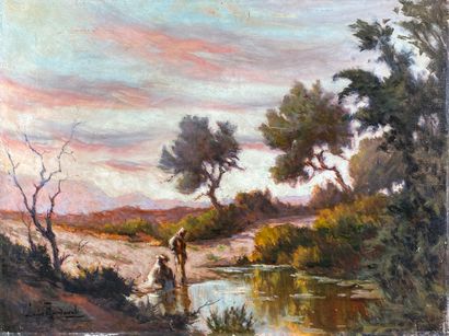null Louis RANDAVEL (1869-1947)
Halt at the edge of a river.
Oil on panel signed...