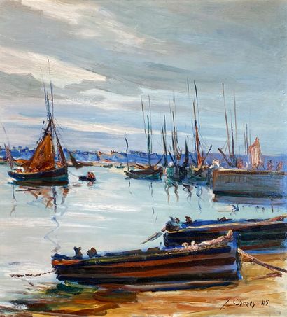 null Jean CROZES (20th century)
View of the port, 1945.
Oil on panel signed and dated...