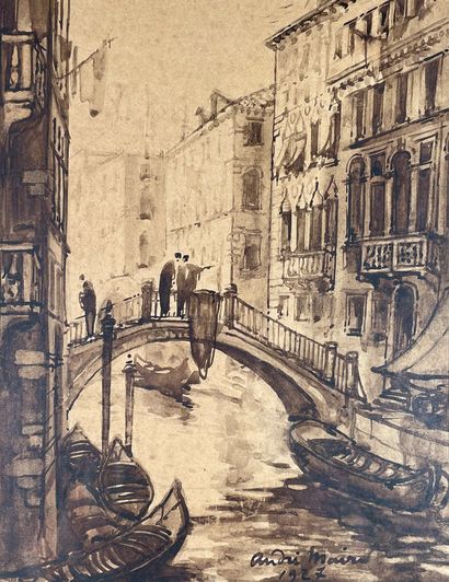 null André MAIRE (1898-1984)
Bridge in Venice, 1927.
Ink and ink wash signed and...