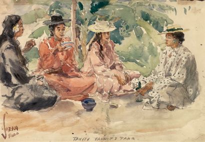 null Charles Nicolas SARKA (1879-1960) 
"Tahiti vahine i Faaa" or "Tea-time on Faaa".
Watercolor...