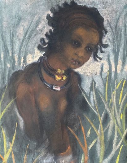 null School of the XXth century
Young girl in the reeds. 
Pastel.
61 x 48 cm