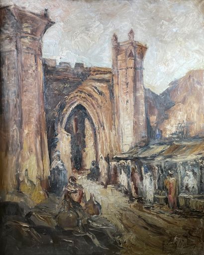 null E. LAMMERS (XXe siècle)
L'entrée de la Medina.
Importante huile sur toile signée...