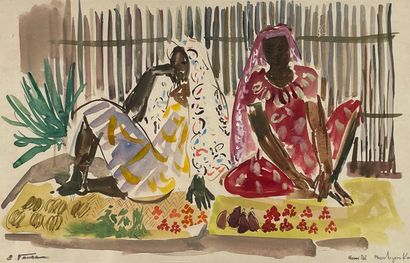 null Elisabeth FAURE (1906-1964)
Fruit merchants in Madagascar.
Watercolor signed...