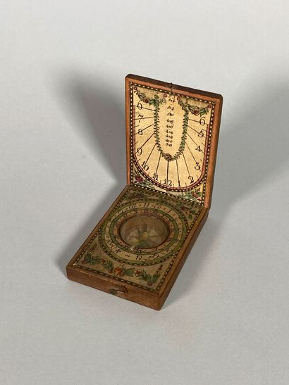 null Sundial diptych with its compass. 
Printed paper glued on wood.
End of the 18th...