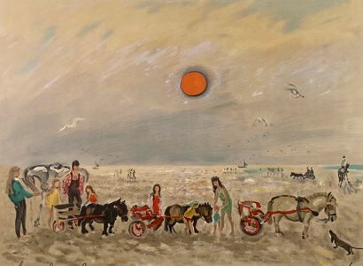 null André HAMBOURG (1909-1999)
On the beach.
Lithograph in colors signed lower right...