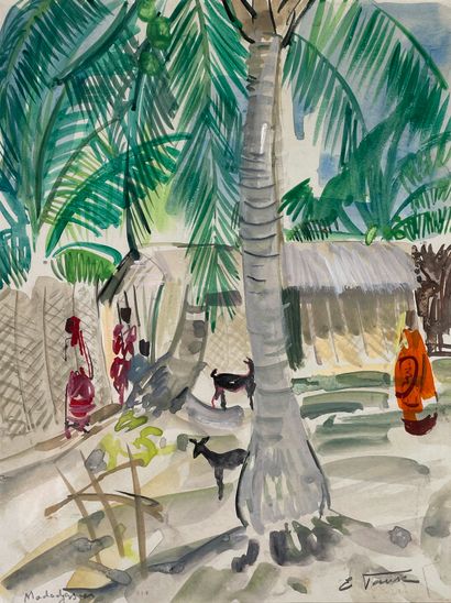 null Elisabeth FAURE (1906-1964)
Under the palm trees in Madagascar.
Watercolor signed...