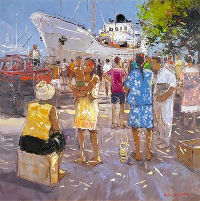 null André DEYMONAZ (born in 1946)
"Departure and waiting" (Port of Papeete).
Oil...