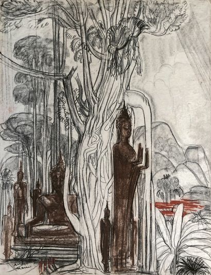 null André MAIRE (1898-1984)
Towards Luang-Prabang.
Pastel and charcoal signed lower...