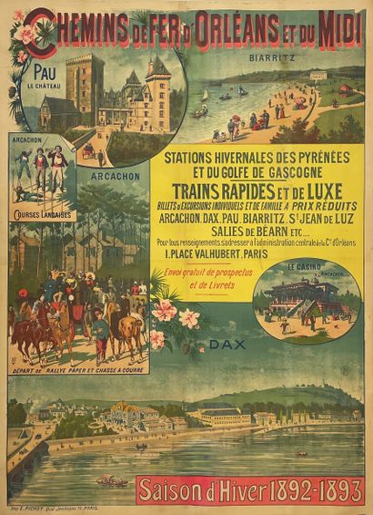 null "Chemins de fer d'Orléans et du midi, winter season 1892-1893". 
Lithographic...