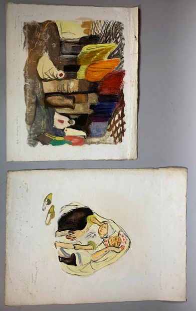 null André LAGRANGE (1889-1958)
Souk des teinturiers (Fès), Femme et enfant (Marrakech),...