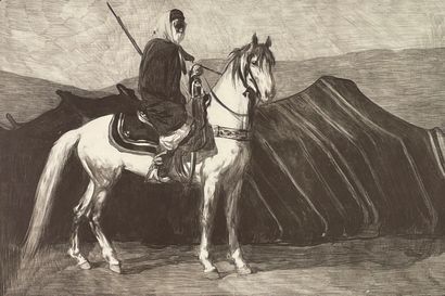 null Paul JOUVE (1878-1973)
Arab rider in front of a tent, 1911.
Original lithograph,...