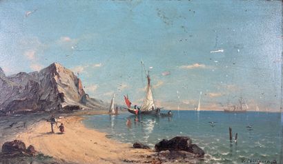 null Victor PHILIPSEN (1841-1907)
Animated shoreline. 
Oil on panel signed lower...