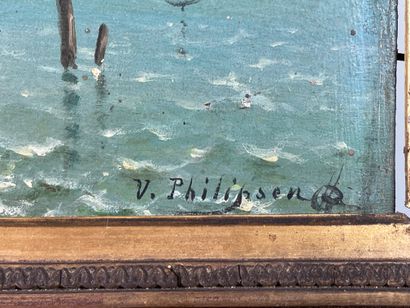 null Victor PHILIPSEN (1841-1907)
Animated shoreline. 
Oil on panel signed lower...