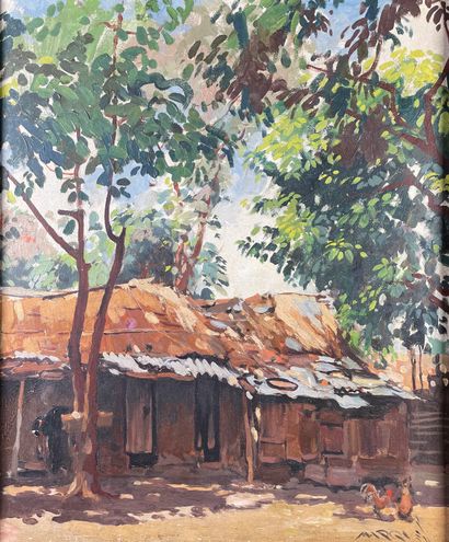 null Guilherme MARQUES D'OLIVEIRA (1887-1960)
The African village.
Oil on canvas...