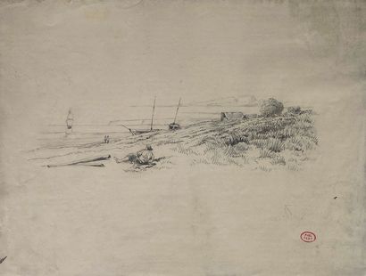 Paul HUET (1803-1869)
Repos sur la plage.
Mine...