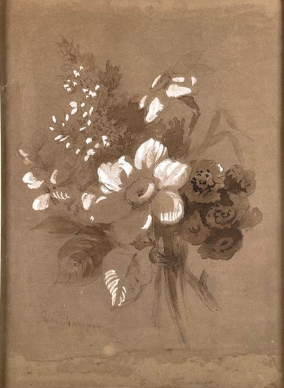 null Elisa Honorine Pitet CHAMPIN (?-1871). 
Bouquets. 
Three washes of sepia ink...