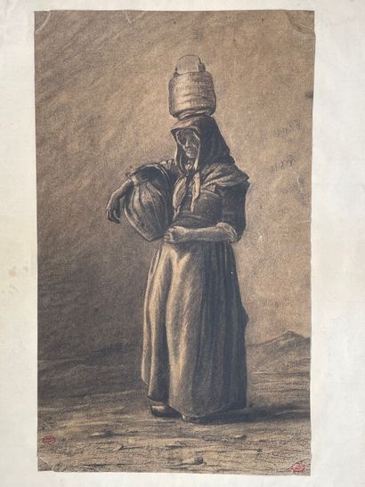 Paul HUET (1803-1869)
Paysanne portant panier...