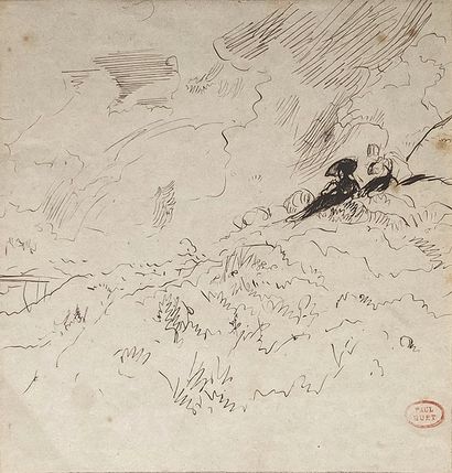 null Paul HUET (1803-1869)
The woman on the hill.
Drawing in ink (some stains).
10,5...