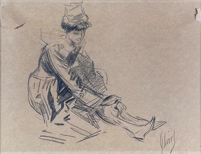 Jules CHÉRET (1836-1932)
Femme assise.
Fusain...