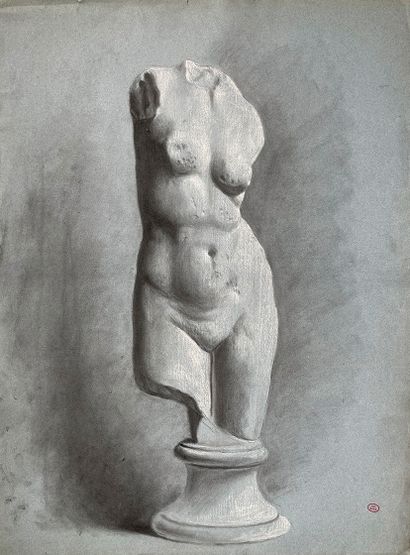 Paul HUET (1803-1869)
Académie de sculpture.
Fusain...