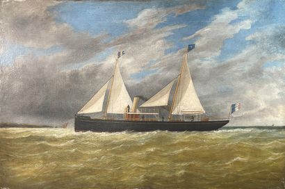 Charles LEDUC (1831-1911)
Le steamship français.
Huile...