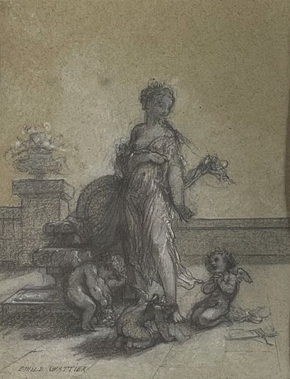 Emile WATTIER (1800-1868)
Vénus et amours.
Dessin...