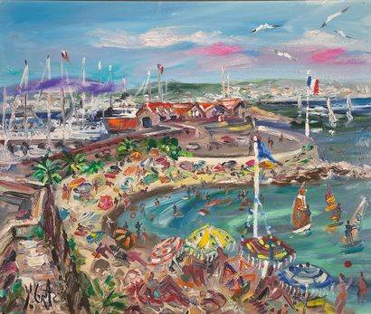 null Yvon GRAC (né en 1945)
"Bain de mer à Antibes".
Huile sur toile signée en bas...
