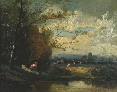 null Léon Victor DUPRÉ (1816-1879)
Landscape with a pond.
Oil on panel signed lower...