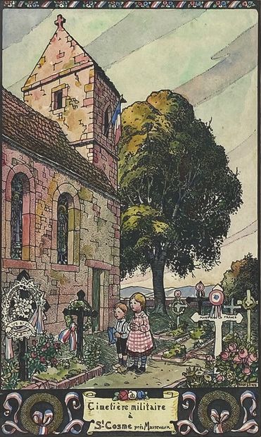 null HANSI (1873-1951)
"Military cemetery at St Cosme près Massevaux", 1918.
Watercolor...