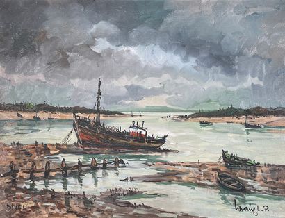 null Robert L.P. LAVOINE (1916-1999)
Dives-sur-Mer at low tide.
Oil on canvas located...