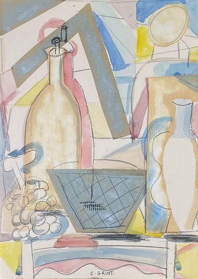 null Carole GRIMT (born 1957)
Still life with bottles.
Collage signed lower middle.
View:...