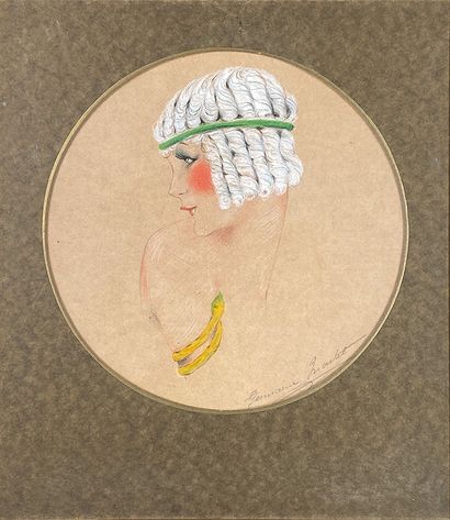 null Germaine MARTEL (20th century)
Woman of the Roaring Twenties.
Circular pastel...