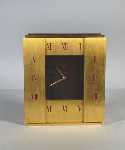 null HERMES Paris
Table clock model "Palais Royal" in brushed gilt bronze, opening...