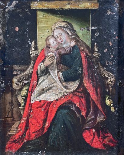 17th century school
Virgin and Child. 
Oil...
