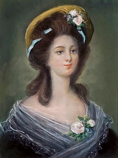 19th century school
Elegant woman with hat.
Pastel.
Sight:...