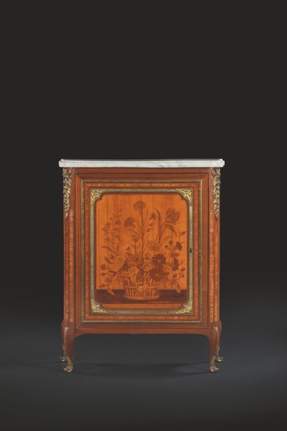 Supporting cabinet in marquetry of flowers,...