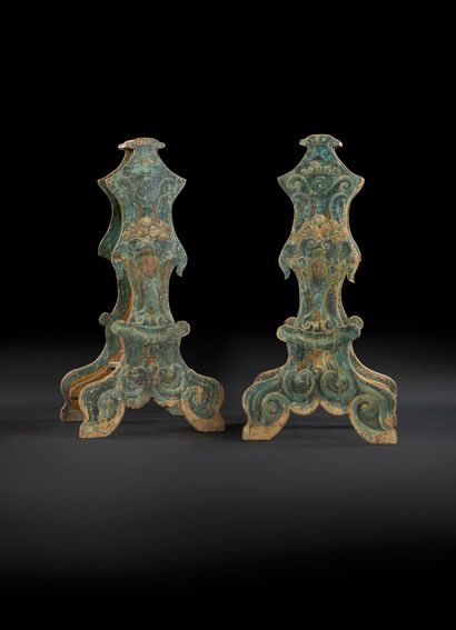 null Pair of elegant candlesticks painted on the front with angels and flowers.
Tuscany,...