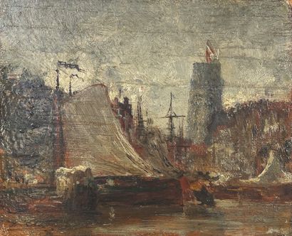 null Felix ZIEM (1821-1911)
Les voiliers au port 
Huile sur panneau signé en bas...