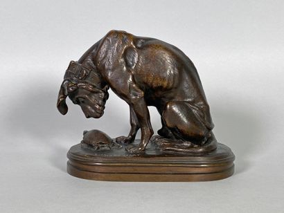null Alfred JACQUEMART (1824-1896)
Chien assis observant une tortue.
Epreuve en bronze...