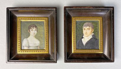 null Ludovic de TOUSTAIN (XIXe siècle) 
Portraits d'un couple, 1809.
Paire de miniatures...
