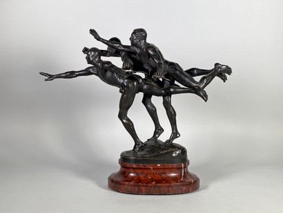 null Alfred BOUCHER (1850-1934)
Au but !
Epreuve en bronze à patine noire. Fonte...