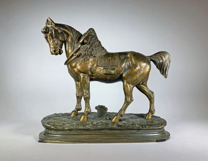 null Édouard Paul DELABRIERRE (1829-1912)
Le cheval de trait.
Epreuve en bronze à...