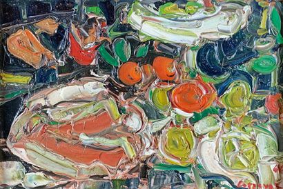 null André COTTAVOZ (1922-2012)
"Tranches de jambon", 1968.
Huile sur toile signée...