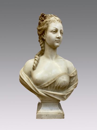 null Ecole française vers 1900
Portrait de Madame du Barry.
Buste en marbre patiné...