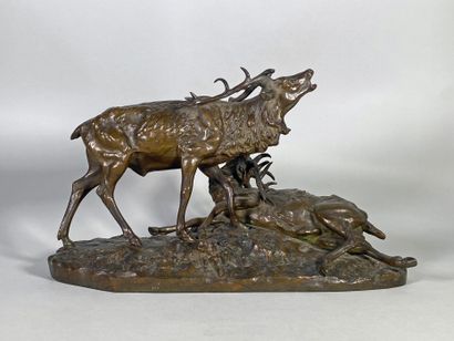 null Pierre Albert LAPLANCHE (1826-1873) 
Le cerf victorieux.
Epreuve en bronze à...