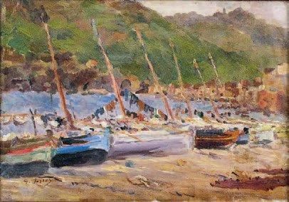 Georges SERRES (Début XXe) Le Port de Collioure. Huile sur toile. 19 x 27 cm