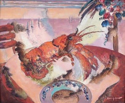 Robert G. SCHMIDT (né en 1923) Le homard. Huile sur toile signée en bas à droite,...