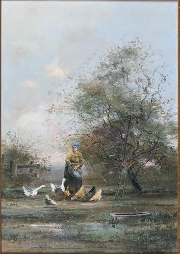 Jean Bernard TROTZIER (1950) La gardienne d'oies. Huile sur toile signée en bas à...