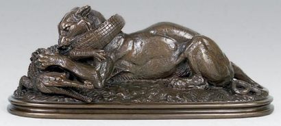 Antoine Louis BARYE (1795 - 1875) Tigre dévorant un gavial. Belle épreuve en bronze...